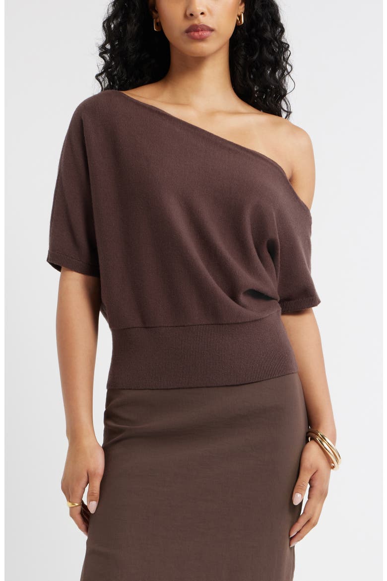 One-Shoulder Short Sleeve Sweater, Main, color, BROWN SEAL