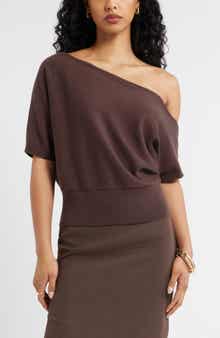 One-Shoulder Short Sleeve Sweater
