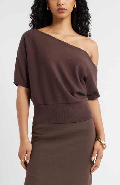 One-Shoulder Short Sleeve Sweater