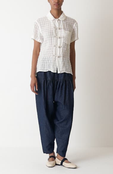 Tao Comme des Garçons Bow Detail Linen & Cupro Short Sleeve Button