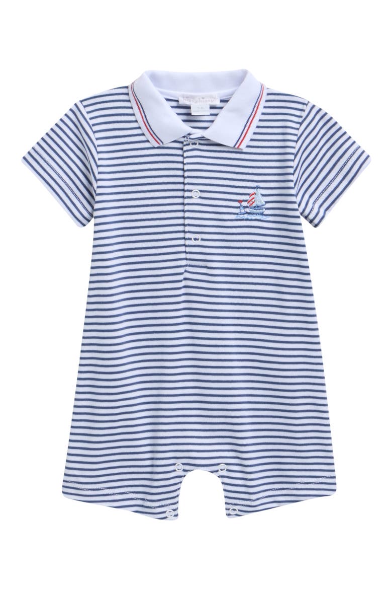 Stripe Pima Cotton Polo Romper, Main, color, NAVY