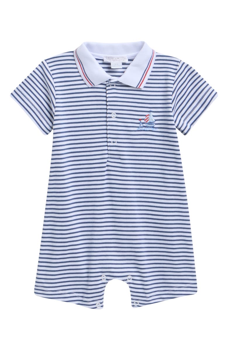Kissy Kissy Stripe Pima Cotton Polo Romper, Main, color, Navy