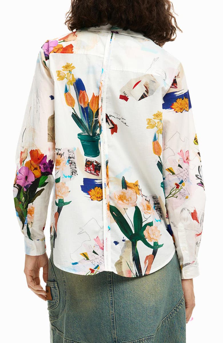 Desigual Floral Print Woven Shirt, Alternate, color, White