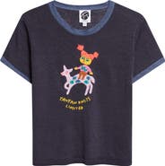 YanYan Campus Wawa Embroidered Linen Ringer T-Shirt