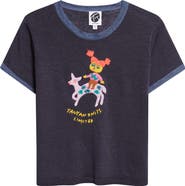 YanYan Campus Wawa Embroidered Linen Ringer T-Shirt