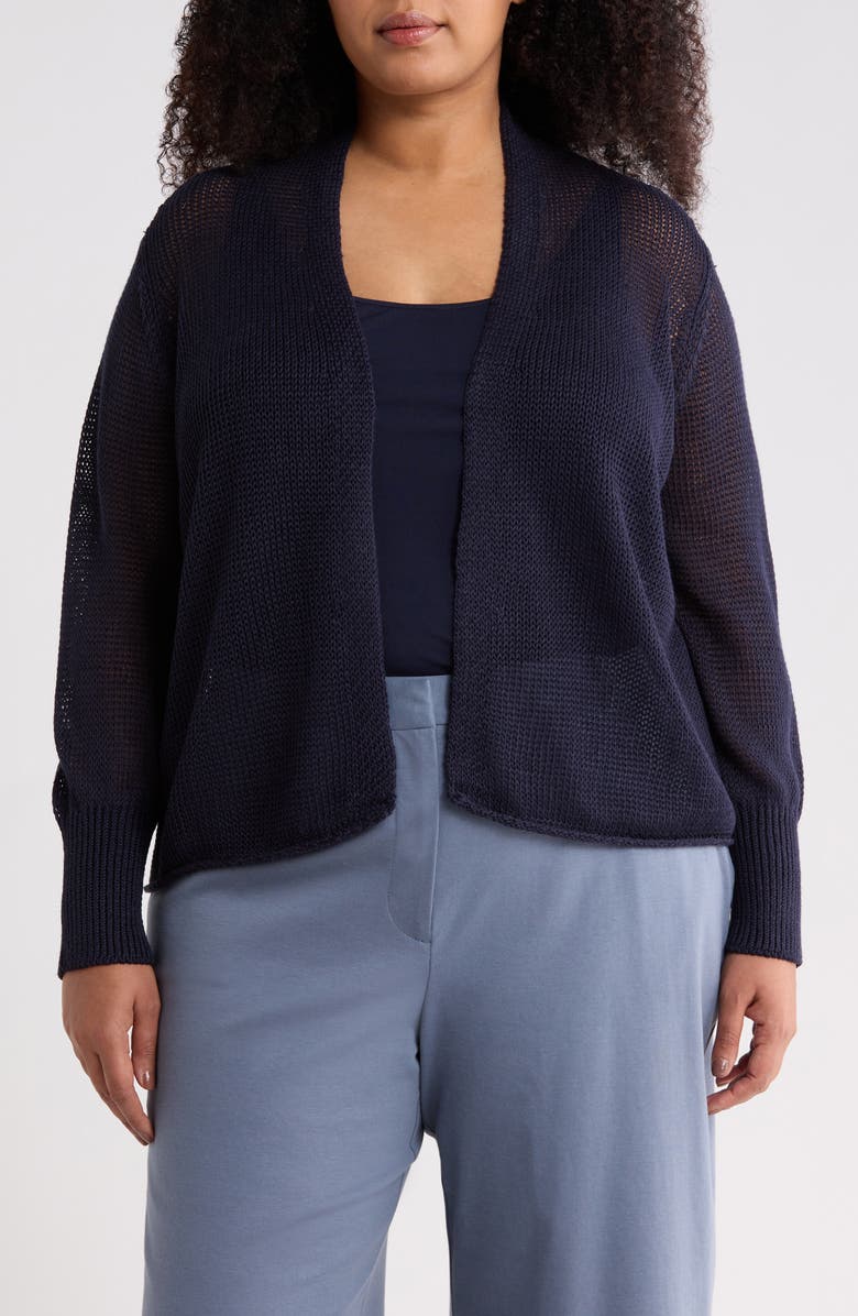 Eileen Fisher Organic Linen & Organic Cotton Cardigan, Main, color, Ink