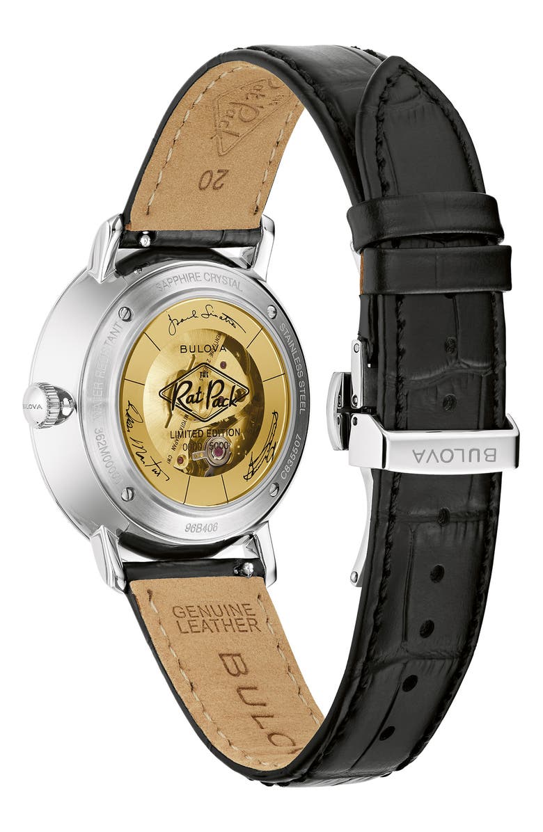 BULOVA Frank Sinatra Rat Pack Leather Strap, 40mm, Alternate, color, Silver-Tone