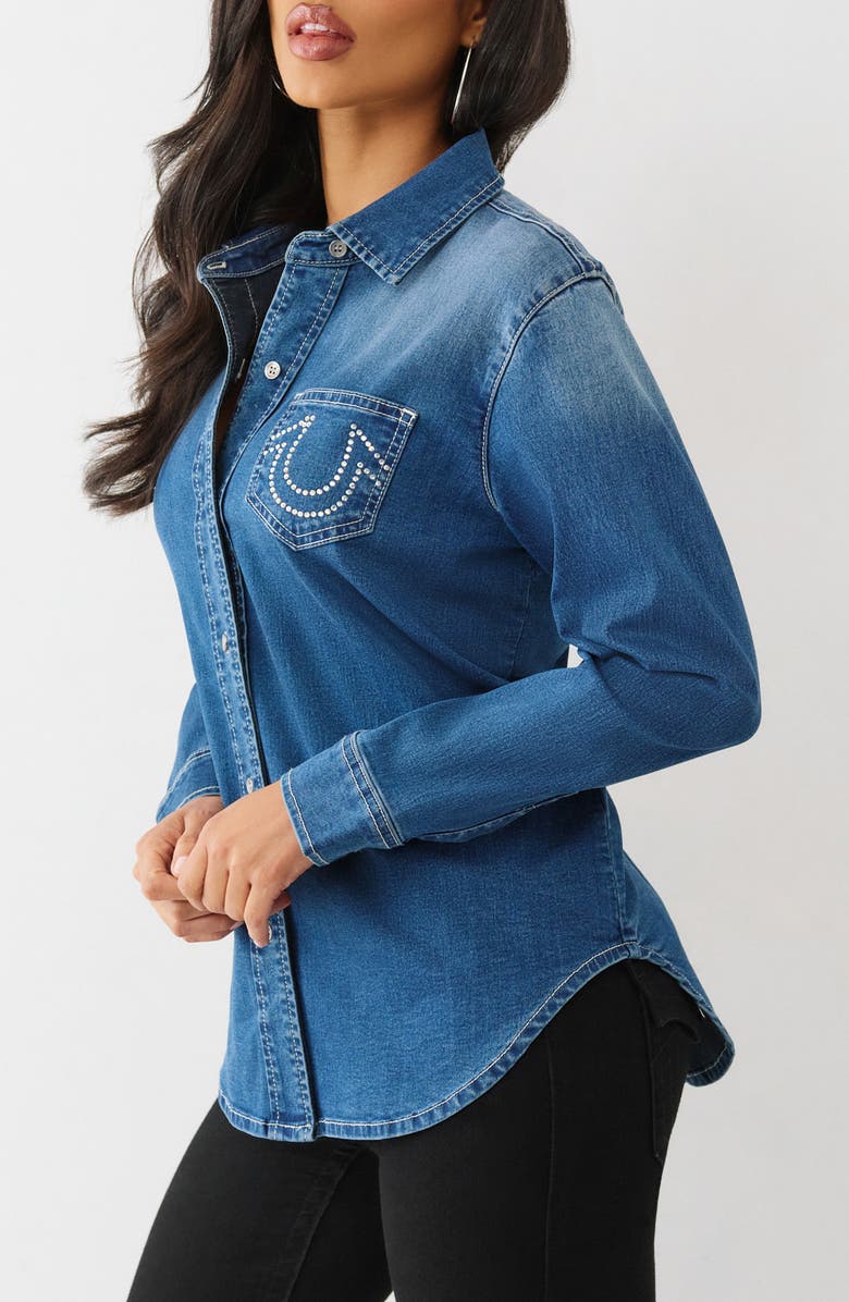 True Religion Slim Fit Crystal Denim Button-Up Shirt, Alternate, color,