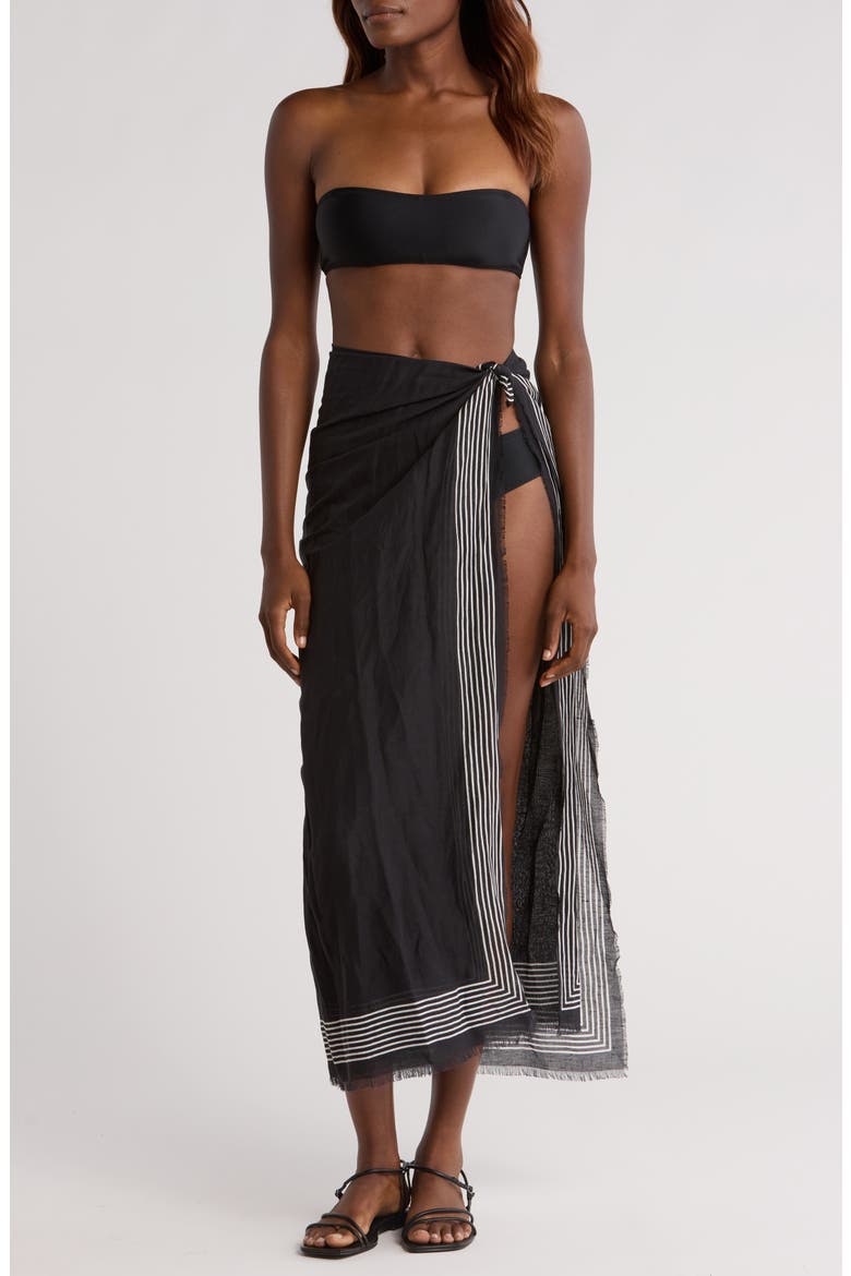 Frame Border Linen & Cotton Cover-Up Pareo, Main, color, BLACK