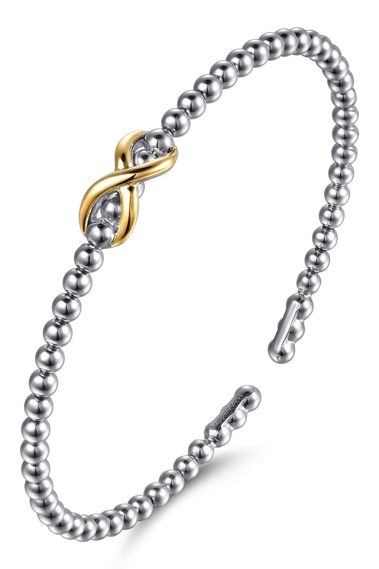 Infinity Sterling Silver & 14K Gold Cuff Bracelet, Alternate, color, SILVER/ 14K YELLOW GOLD