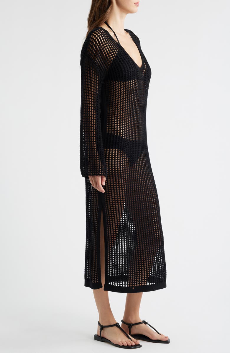 525 america Christie Open Stitch Long Sleeve Cover-Up Maxi Dress, Alternate, color, Black