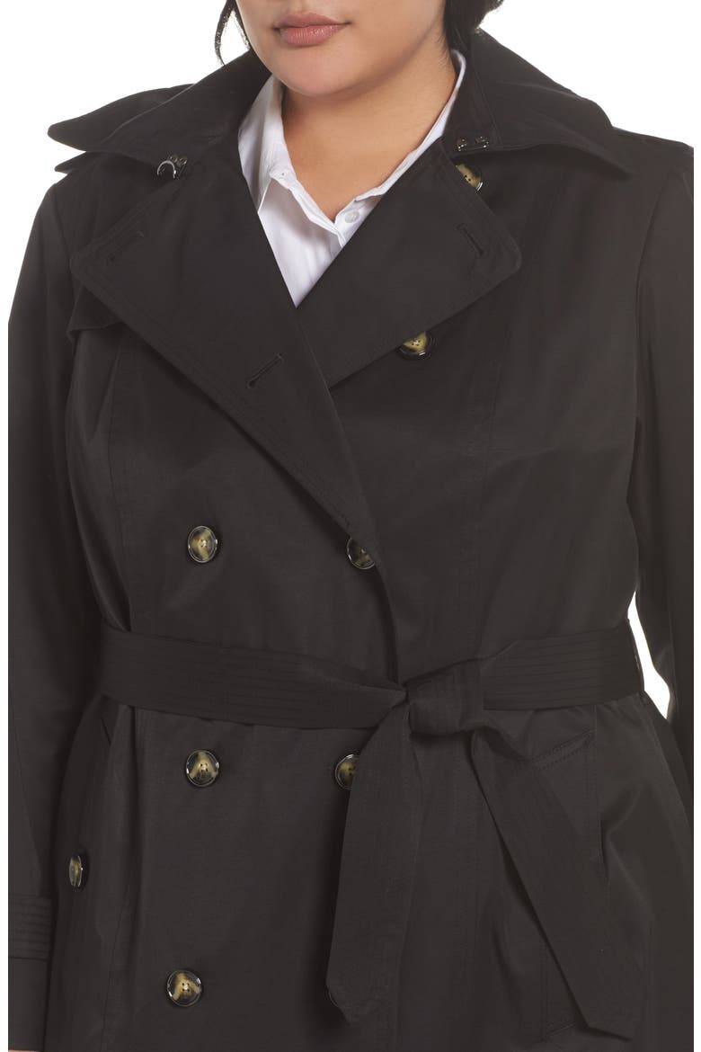 Hooded Double Breasted Trench Coat, Alternate, color, BLACK