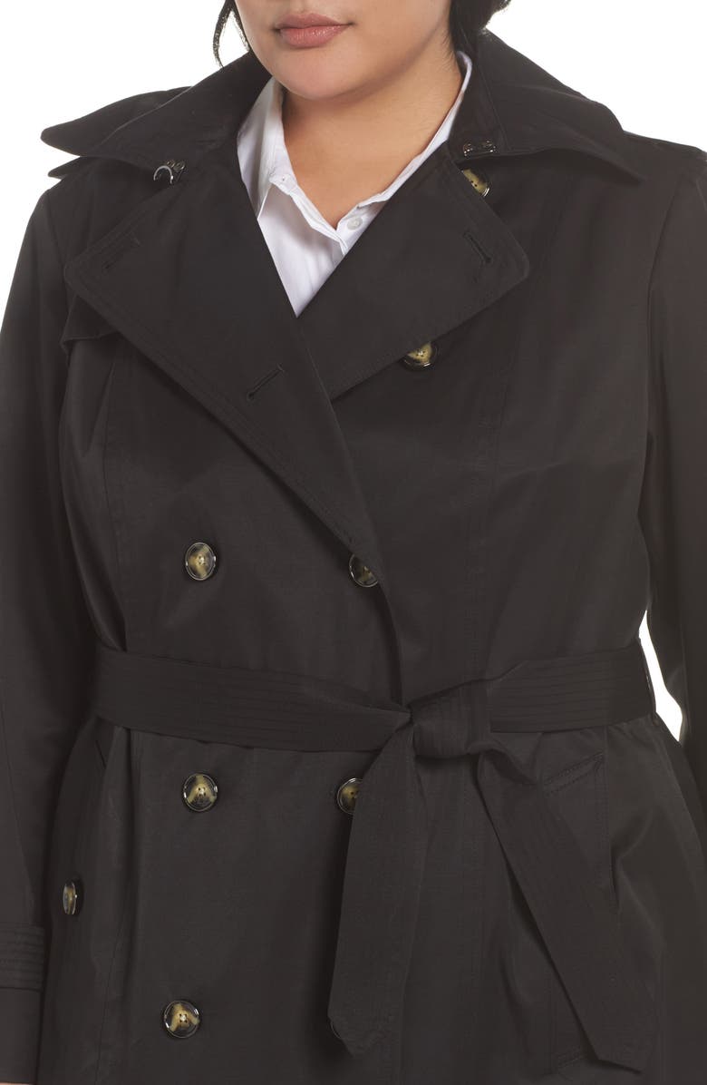 London Fog Hooded Double Breasted Trench Coat, Alternate, color,