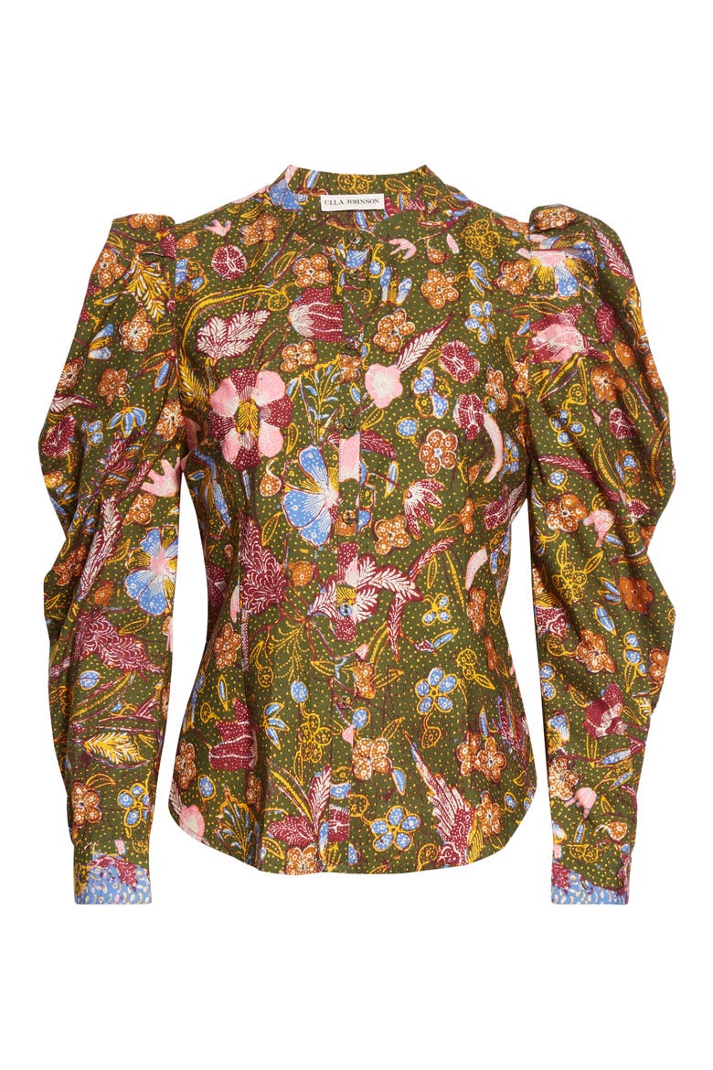 Willa Puff Sleeve Cotton Blouse, Alternate, color, PINE FLORAL