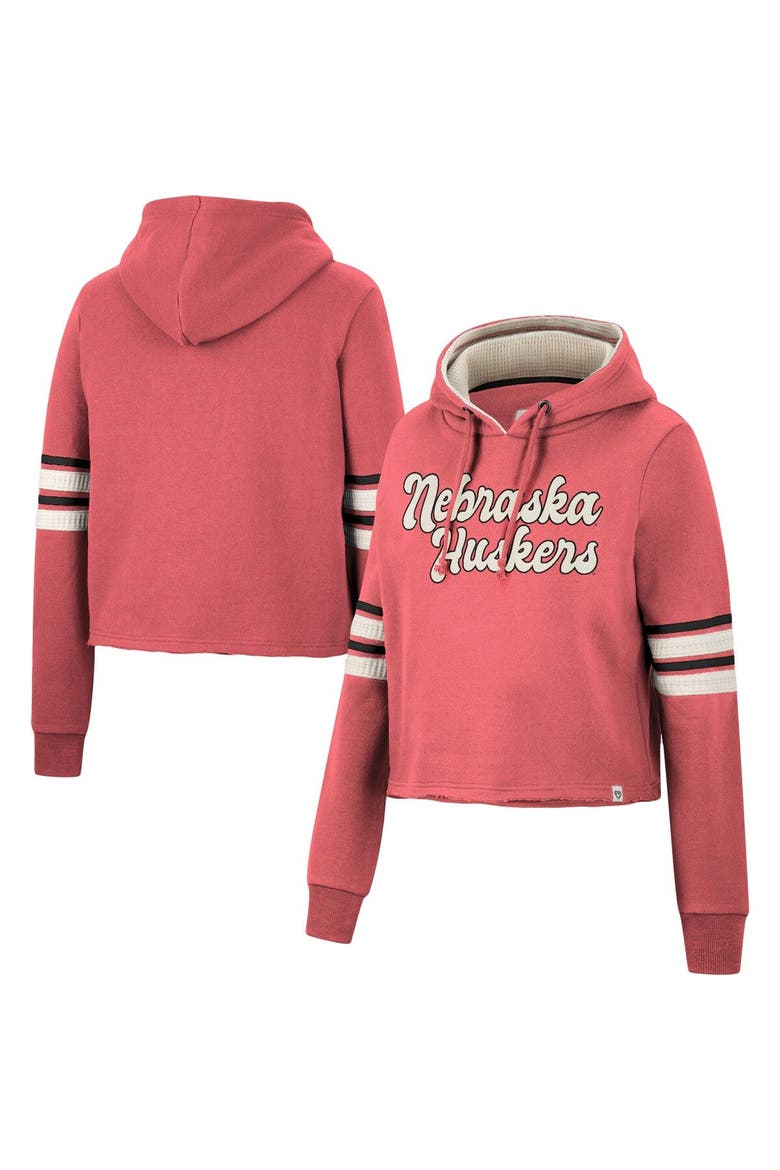 Women's Colosseum Scarlet Nebraska Huskers Retro Cropped Pullover Hoodie, Main, color, Scarlet