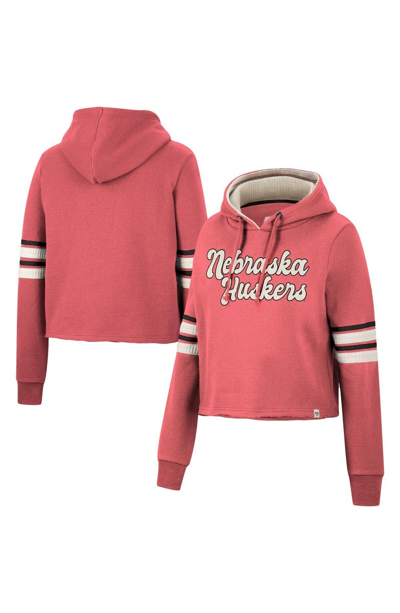 COLOSSEUM Women's Colosseum Scarlet Nebraska Huskers Retro Cropped Pullover Hoodie, Main, color, 