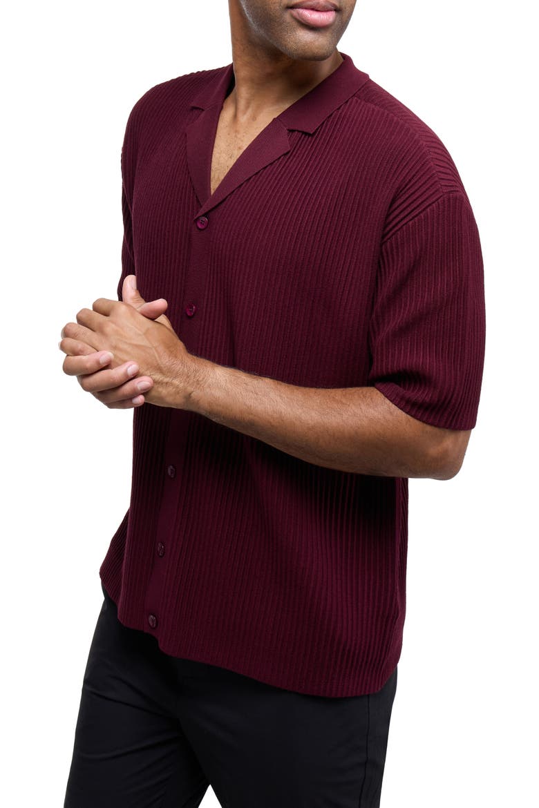 Ribbed Knit Camp Shirt, Alternate, color, BURGUNDY
