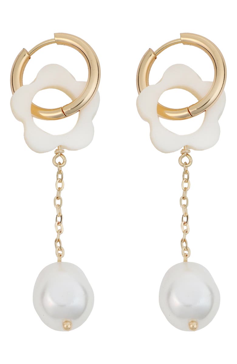 Panacea Flower Cultured Pearl Drop Earrings, Main, color, White