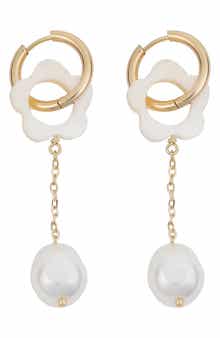 Flower Cultured Pearl Drop Earrings
