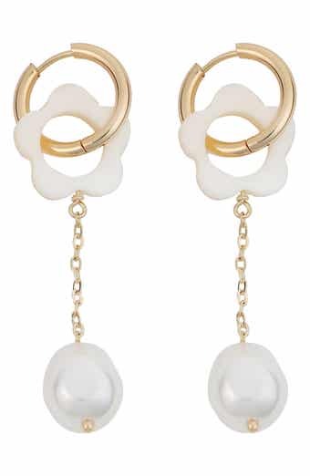 Flower Cultured Pearl Drop Earrings