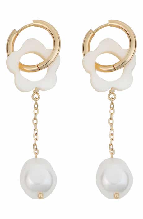 Panacea Flower Cultured Pearl Drop Earrings