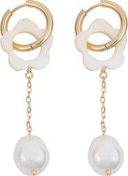 Panacea Flower Cultured Pearl Drop Earrings
