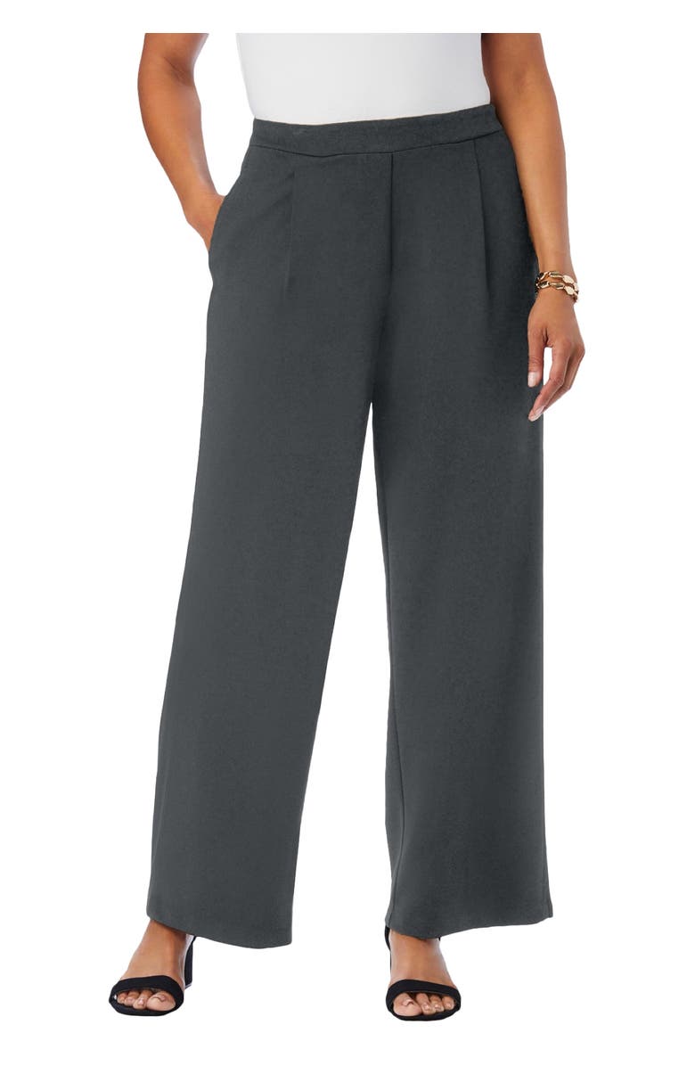 Jessica London Stretch Knit Crepe Wide Leg Pant, Main, color, Dark Charcoal