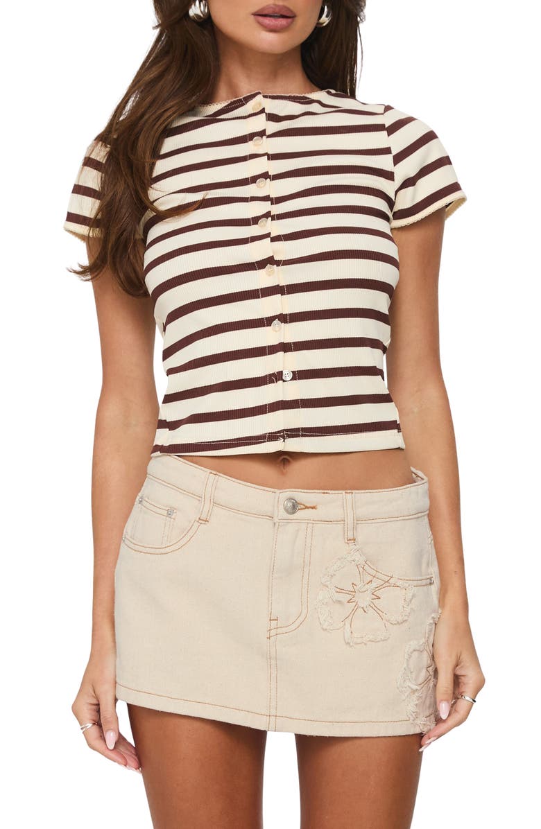 Princess Polly Daisee Low Rise Denim Miniskort, Main, color, Cream