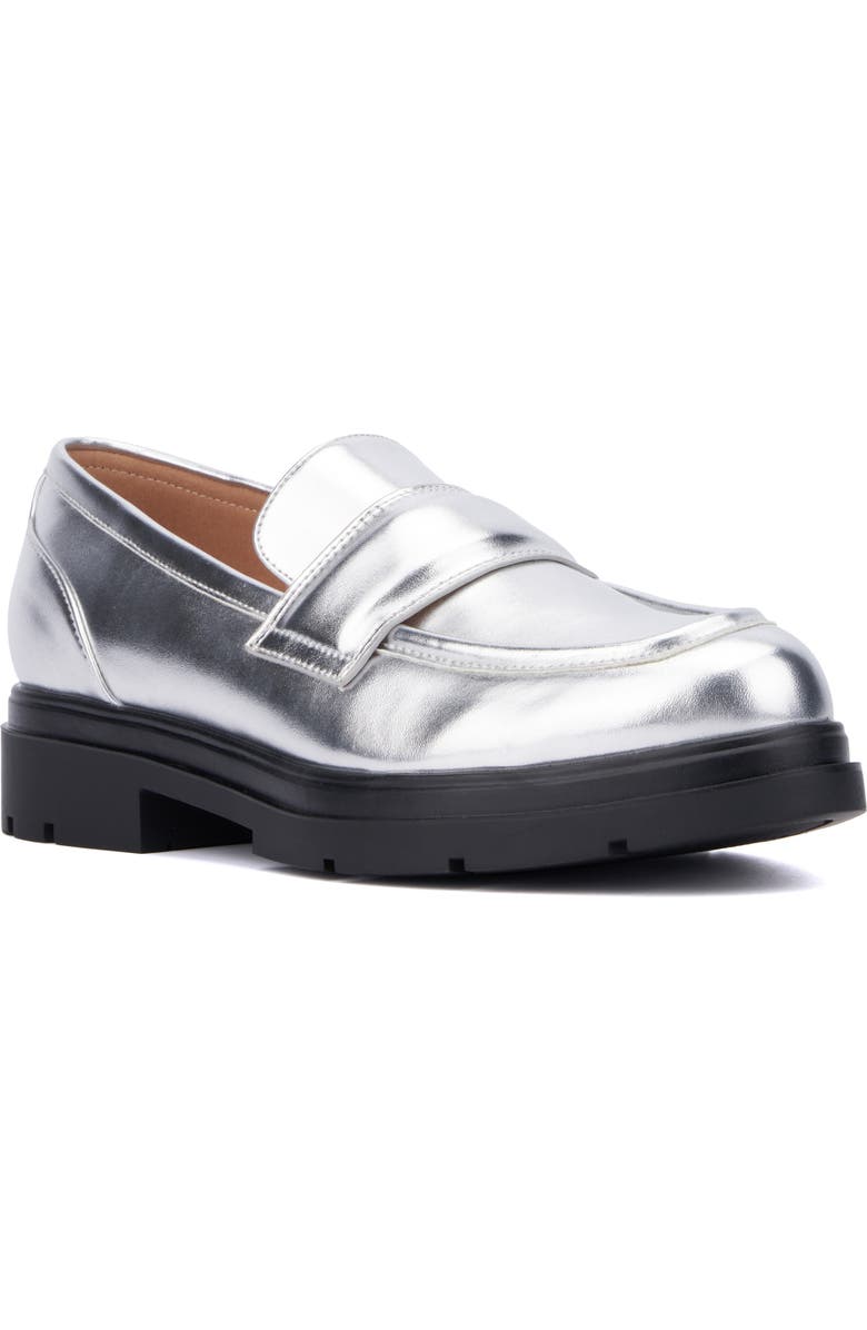 NEW YORK AND COMPANY Abbey Faux Leather Loafer, Main, color, Silver Metallic