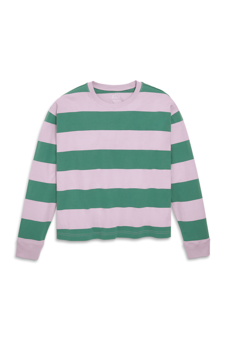 Women's Fit Long Sleeve Relaxed Tee In Rugby Stripe, Main, color, Hydrangea Sunwashed Teal