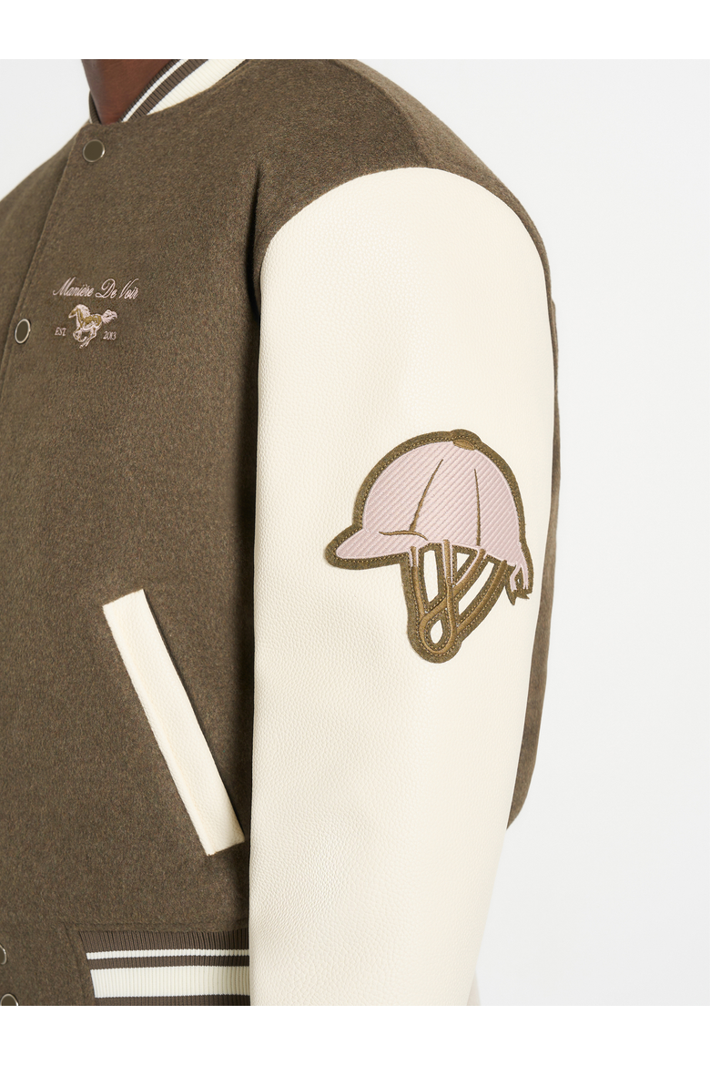 Equestrian Wool-Blend Varsity Jacket, Alternate, color, Olive