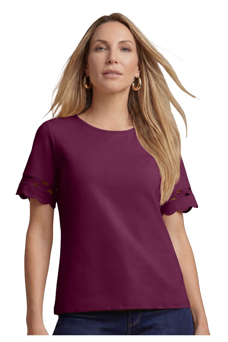 Scallop Trim Tee, Main, color, DEEP CLARET