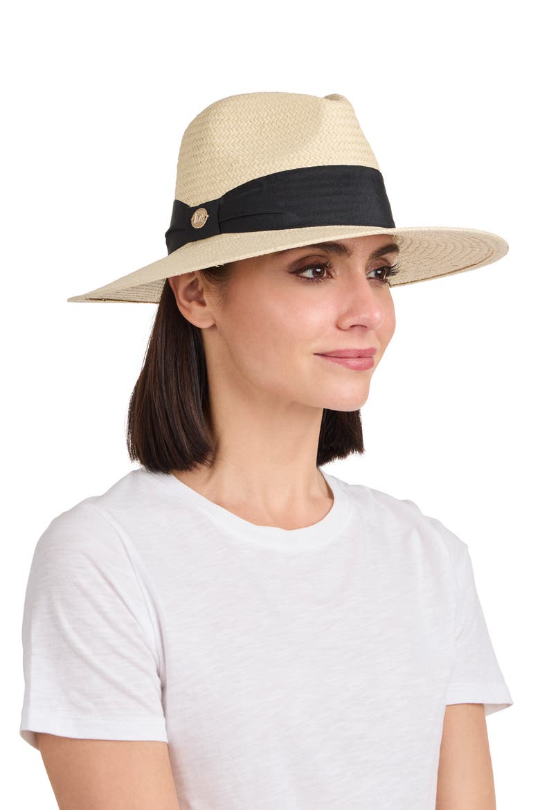 Ribbon Trim Straw Fedora, Alternate, color, WHITE/ BLACK
