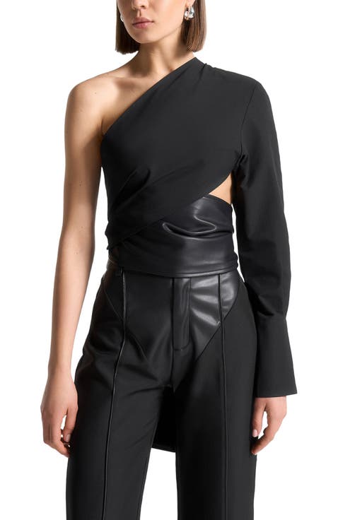 Coralie One Sleeve Leather Wrap Top