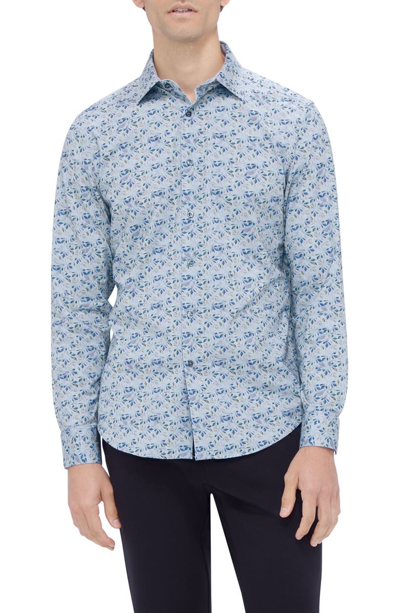 Bugatchi Jimmy OoohCotton<sup>®</sup> Floral Button-Up Shirt, Main, color, Sage