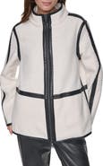 DKNY Faux Leather Trim High Pile Fleece Jacket
