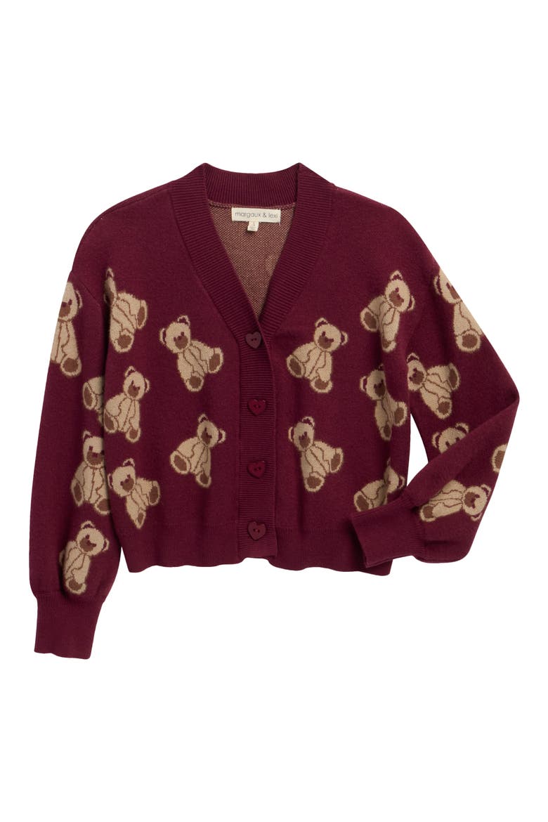 Kids' Bear Cardigan, Main, color, BURGUNDY
