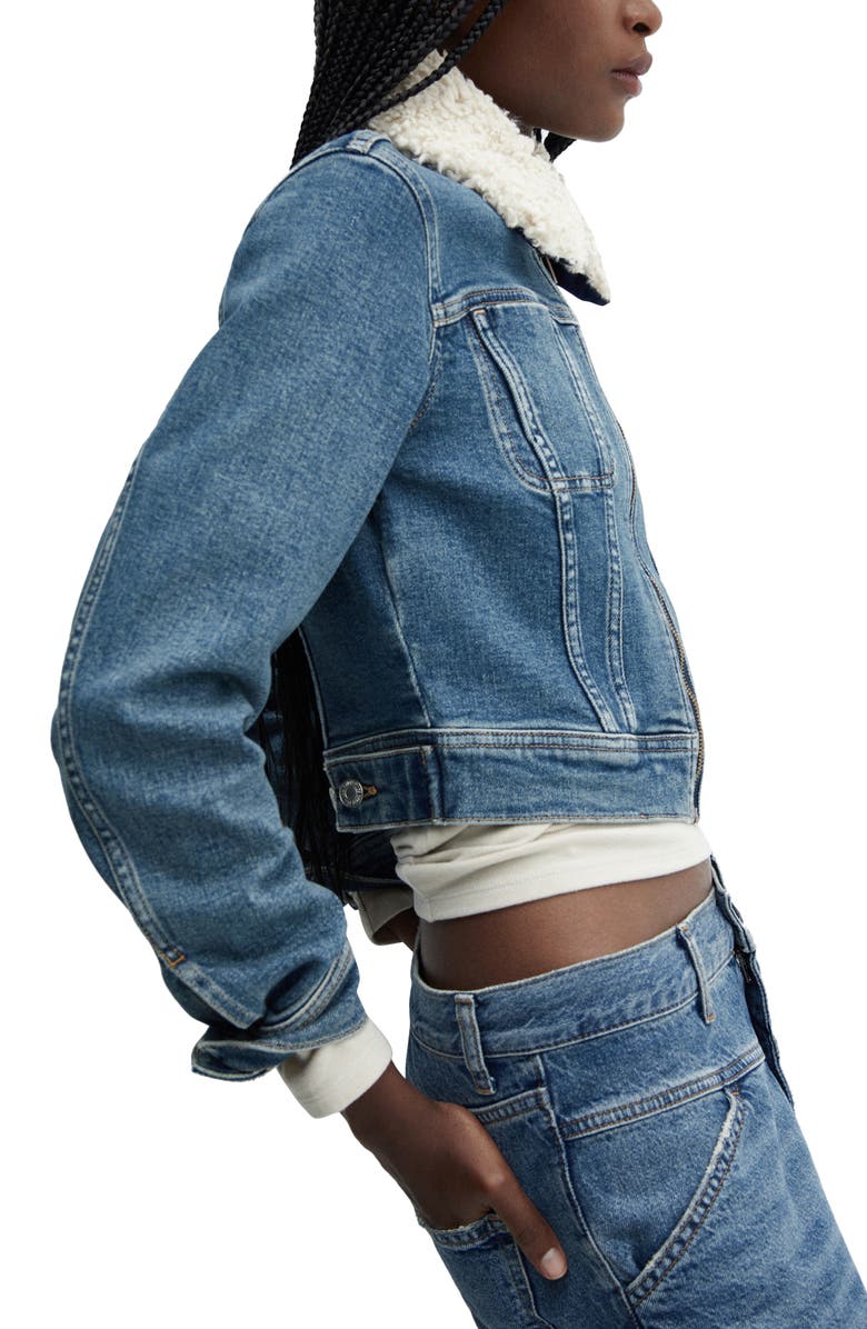 MANGO Denim Trucker Jacket with Removable Faux Shearling Collar, Alternate, color,