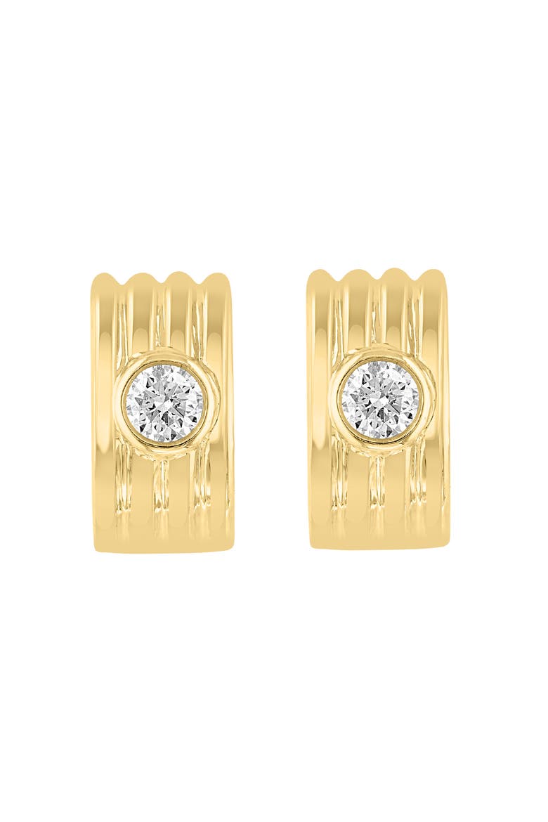 14K Yellow Gold Diamond Ribbed Huggie Earrings, Main, color, 14K Gold