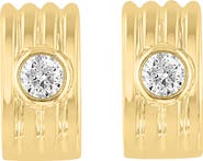 EFFY 14K Yellow Gold Diamond Ribbed Huggie Earrings