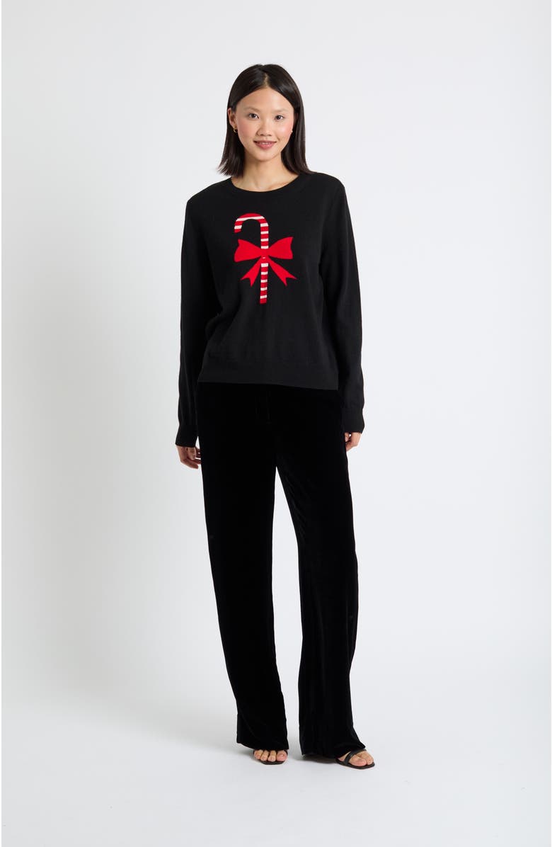 Chinti & Parker Wool-Cashmere Candy Cane Sweater, Alternate, color, Black