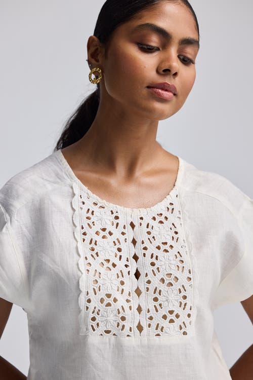 Reistor Boxy Top With Embroidered Lace Detail In Neutral
