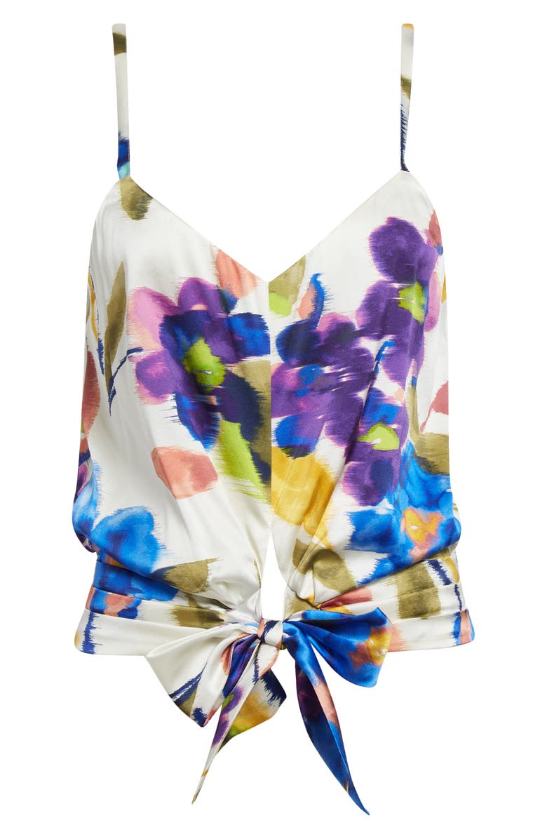 Ramy Brook Dellia Floral Print Stretch Silk Camisole, Alternate, color, Ivory Floral Silk