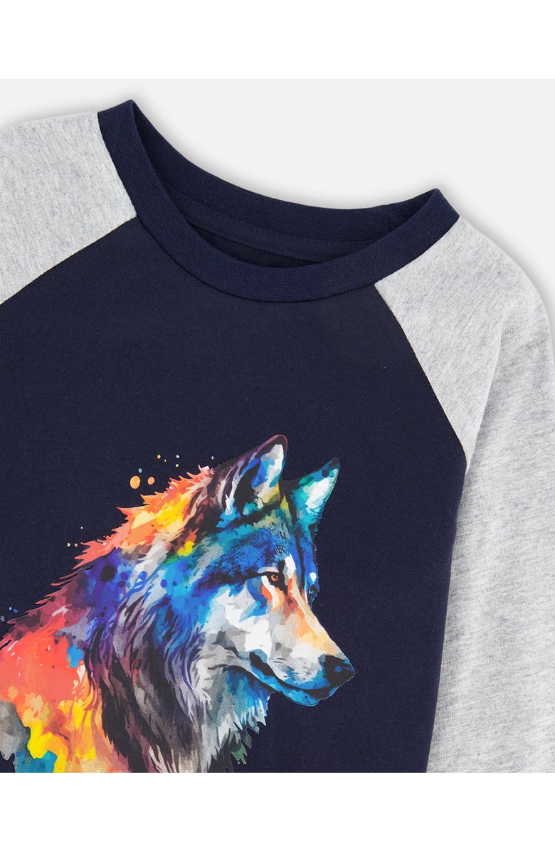 Deux par Deux Long Raglan Sleeve Jersey Tee, Alternate, color, Navy Blue