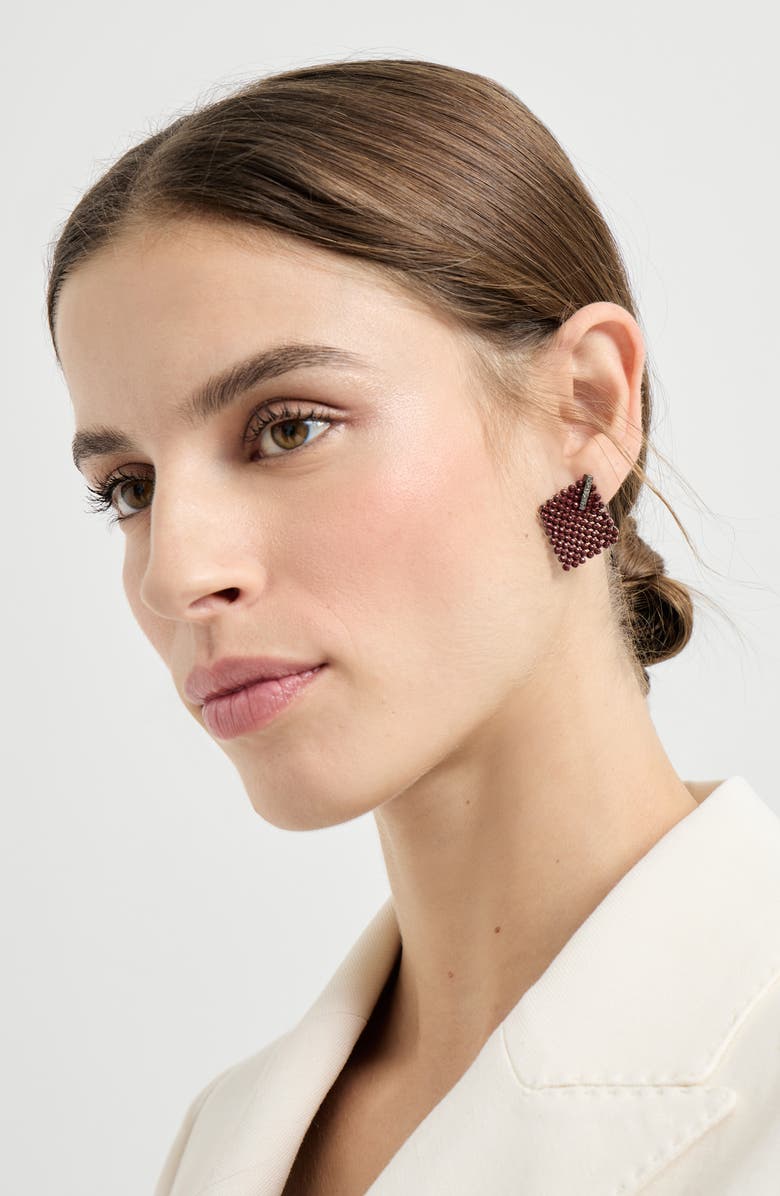 Brunello Cucinelli Hematite and Sterling Silver earrings, Alternate, color, Red