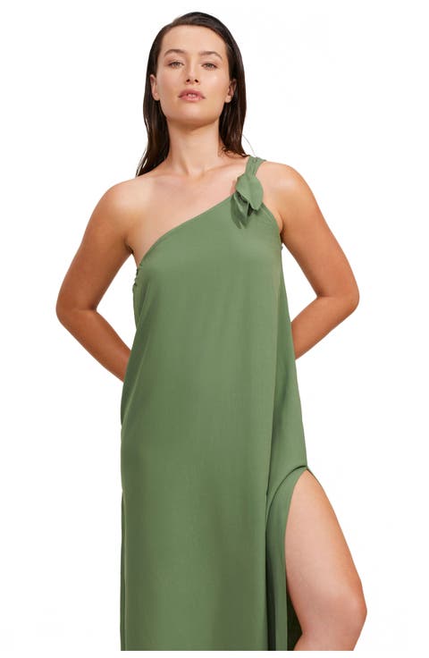 One Shoulder Sarong Style Maxi Dress Coverup