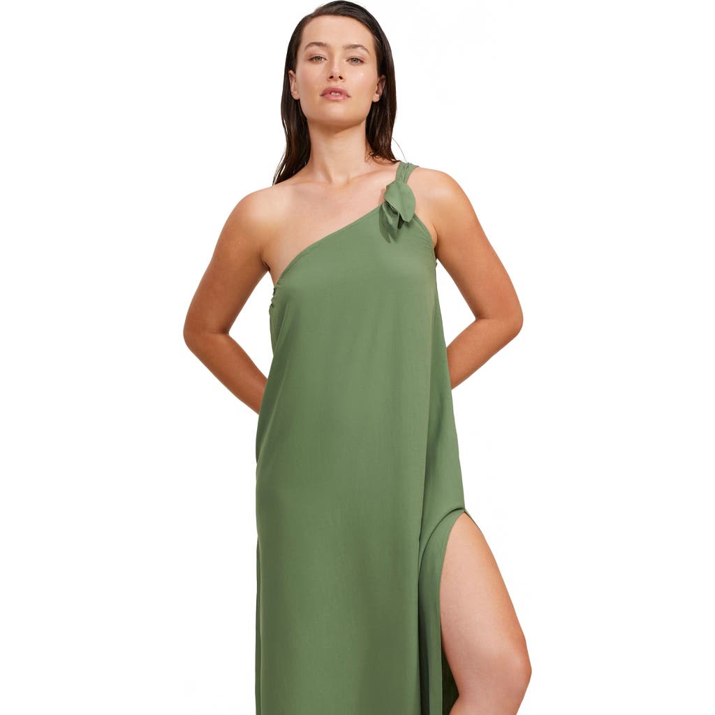 Luma Gottex One Shoulder Sarong Style Maxi Dress Coverup in Olive  product