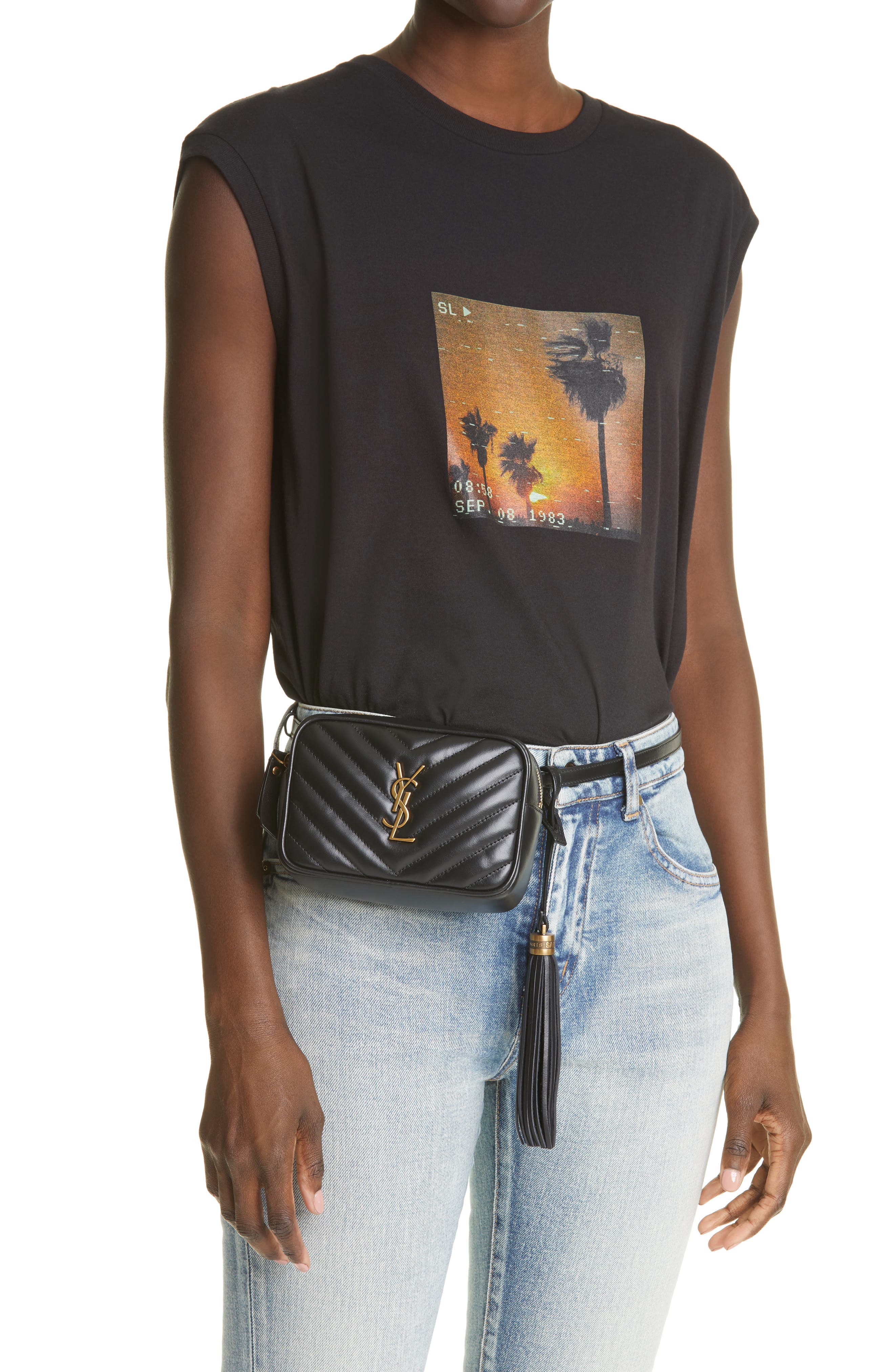 Saint Laurent Lou Matelassé Leather Belt Bag, Alternate, color, 