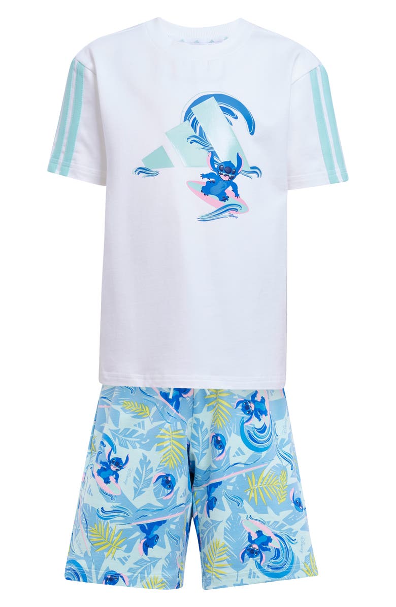 adidas Originals x Disney Kids' Lilo & Stitch Graphic T-Shirt & Shorts Set, Main, color, White/ Semi Flash Aqua