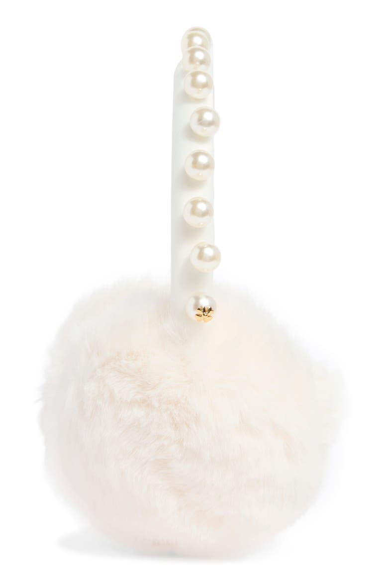 Faux Fur Pearl Embellished Ear Muffs, Alternate, color, CREAM
